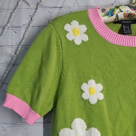 Forever 21 Vintage Inspired Springtime Daisy Floral Sweater Knit Top Womens Sz L - Picture 13 of 16